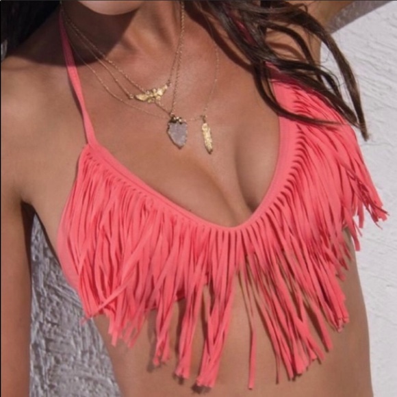 L space fringe bikini top in watermelon - Picture 1 of 2